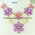 Fashion Jewelry Two Row Alloy Flower Acrylic Stone Pendant Charm Necklace Fashion Jewelry (SFN0328A)